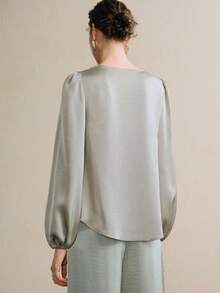 Arave 法式优雅翻领长袖衬衫，适合全年通勤 - 綠色 - 查看 7