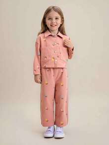 Maija Kids Maija Kids 2 Stücke Mädchen Cord Langarm Top und Hose Set, Stickerei, Herbst/Winter