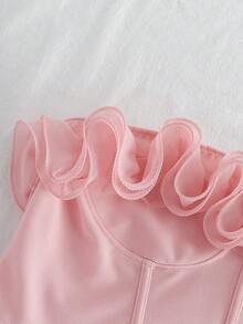 SHEIN Tall CURVE Plus Size Women Ruffled Hem Fashionable Bandeau Top For Summer Valentine's Day - Pink - View 5