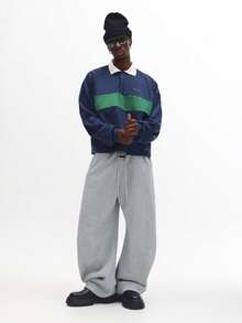 SUMWON Regular Classic Long Sleeve Premium Suede Polo Shirt With Cross Back Design Autumn Winter Essential Casual Ribbed Collar Placket Rugby Style