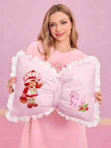 Strawberry Shortcake X SHEIN 1 chiếc gối trang trí hình nơ, chất liệu vải nhung mềm mại với viền satin, trang trí nhà cửa cho ghế sofa, văn phòng và nhiều nơi khác, ý tưởng quà tặng. - Màu Hồng baby - Xem 5