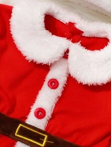 SHEIN Zestaw 3 ubranek świątecznych dla niemowląt, strój Świętego Mikołaja na sesję zdjęciową dla chłopca, dziewczynki, bluzka, spodnie i czapeczka