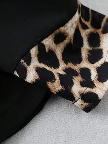 Regalyn Blazer plus size minimalista de manga comprida, preto, com estampa de leopardo, patchwork, cor sólida