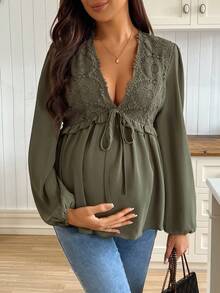 SHEIN Maternity Lace Patchwork Shirt