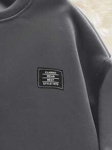 SHEIN 1 套女士时尚简约经典字母贴花圆领运动衫和运动裤套装，纯色长袖运动衫和长裤，2 件套服装，秋冬服装 - 深灰色 - 查看 4