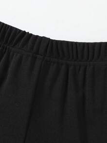 SHEIN 2件套年轻女孩简约时尚粉色蝴蝶结黑色上衣和粉色裤子运动服套装 - 粉色 - 查看 7