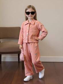 Maija Kids Maija Kids 2 Stücke Mädchen Cord Langarm Top und Hose Set, Stickerei, Herbst/Winter