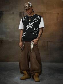 AXEPEAK سترة صوفية بنمط نجمة خماسية للرجال، للخريف والشتاء - الأسود - مشاهدة 5