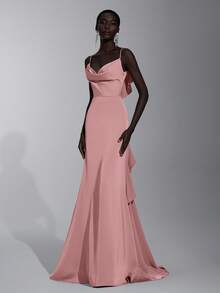 Elitara 优雅奢华的绿色荷叶边伴娘礼服 - 藕粉色 - 查看 5