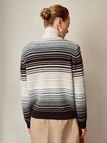 SHEIN LUNE 优雅圆领长袖多色扭绳宽松羊毛套头衫，适合女士通勤，秋冬 - 彩色 - 查看 2
