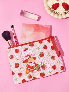 Strawberry Shortcake X SHEIN Fashionable Cute Cartoon Strawberry Print Cosmetic Bag, Gift Ideas - Baby Pink - View 2