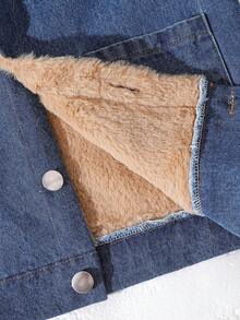 Genkimix Kids 秋冬新款韩版男童保暖内衬夹克，小翻领水洗牛仔休闲时尚外套 - 深色水洗藍 - 查看 7