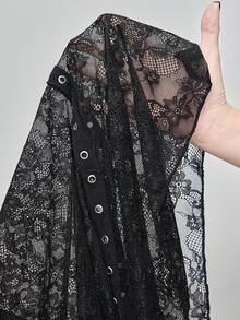 ROMWE EDITION Plus Size Gothic Lace Trim Skirt - Black - View 6