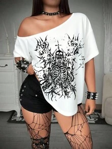 Whyspr Áo thun ôm vừa vặn họa tiết chắp vá ren Rave - trắng - Xem 1