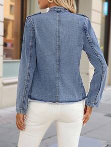 EMERY ROSE Novos Lançamentos: Jaquetas e Casacos Denim Femininos, Ajustados na Cintura e com Gola Alta, Looks de Outono para Mulheres, Roupas de Inverno, Fantasias de Halloween, Roupas Femininas de Natal, Blusas para Sair, Blazer Chique Feminino, Jaqueta Denim Azul Feminina, Jaqueta Denim Feminina, Jaqueta Denim Cropped Feminina - Lavagem Média - Visão 2