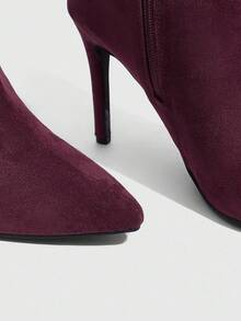 Daringsoles Bottes mi-mollet à talons hauts élégantes et sexy à bout pointu pour femmes, couleur rouge vin