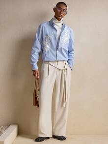 AKNOTIC Men's Light Blue Patched Long Sleeve Shirt, Fall, For Christmas