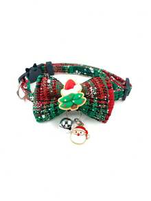 PETSIN 1 Collar con lazo navideño; Collar con estampado de copos de nieve de la serie navideña; Collar de gato; Collar de perro; Tamaño ajustable; Accesorios para mascotas; Suministros para mascotas.
