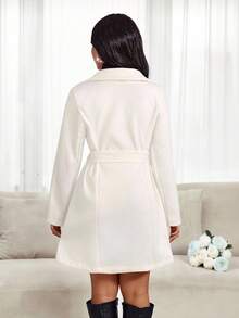 SHEIN Lady 2025 New Autumn And Winter Lapel Wool Coat Elegant Women Fall Trench Women Coat Double-Breasted Wool Coat With Suspenders Design Winter Autumn - White - View 4