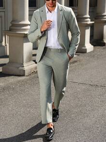 Manfinity Mode Men's Casual Business 2 Pieces Suit, Solid Color Suit Blazer And Pants, Simple Fashion Casual Daily Wear Wedding Suit Prom Suit Men, Suitable For Valentine's Day Anniversary And Other Occasions, It Is A Great Gift For Your Boyfriend Or Husband, Old Money