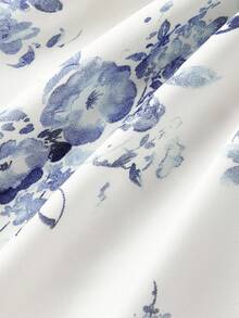 SHEIN MOD 系带领蓝白花卉印花雪纺连衣裙 - 藍白色 - 查看 5