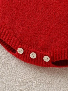 Barboteuse de Noël pour bébé fille avec broderie de lignes et pantalon à bretelles, convient pour le printemps, l'automne et l'hiver - Rouge - Voir 6