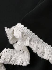 DAZY Contrast Color Tassel Trim Satin Women Pajama Set Fall Winter Clothes - Black - View 9