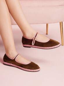 CUCCOO DOLLMOD Giày bệt Mary Jane nhung cổ điển thanh lịch màu nâu sang trọng thoải mái dành cho nữ - Màu nâu  Mocha - Xem 7