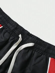 ROMWE MEN Prep Unisex Straight Leg Woven Pants With American English Graphic Print - Black - View 6