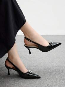 CUCCOO BIZCHIC Women's Solid Color Stiletto Heels Bowknot Rhinestone Pointed Toe Pumps - Black - View 1