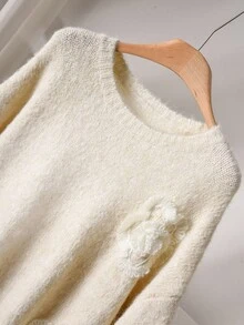 Elaquor Plus Size Women Plus Size Floral Decor Long Sleeve Pullover Sweater, Autumn/Winter