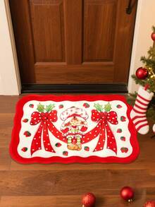 Strawberry Shortcake X SHEIN Thảm nhung dày, chống trượt, mềm mại, in hình nơ và nhân vật hoạt hình, họa tiết dễ thương, thích hợp đặt ở lối vào, phòng tắm, v.v., nhiều kích cỡ khác nhau, là một ý tưởng quà tặng tuyệt vời. - Đỏ - Xem 4