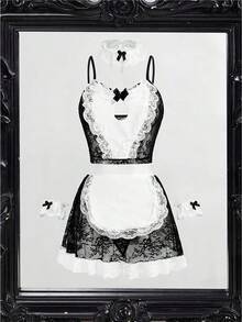 Fantasy Costume 6 件套蕾丝女式性感内衣套装（细肩带连衣裙、丁字裤、衣领、1 对袖口、围裙），万圣节服装 - 黑與白 - 查看 6