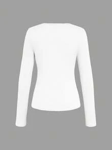 INAWLY Casual V-Neck Long Sleeve T-Shirt For Spring And Summer Fall Cloth For Women - White - View 2