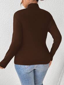 EMERY ROSE 2pcs Plain Versatile Base Layer Casual Minimalist Plus Size Turtleneck Long Sleeve T-Shirts, Suitable For Autumn/Winter Fall - Multicolor - View 8