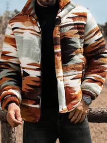 Manfinity Nomadique 宽松男士按扣前泰迪熊棉服外套，冬季外出外套，适合送给朋友、丈夫、男朋友的礼物 - 彩色 - 查看 6