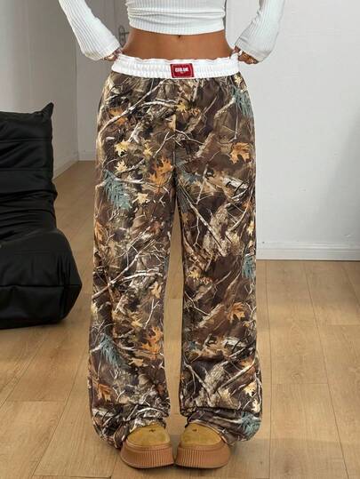 Coolane 女式树枝图案阔腿休闲裤