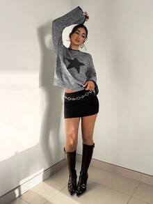 EgrlEra New Women's Autumn/Winter Single Piece Five-Pointed Star Jacquard Design Flared Cuff Korean Style Elegant Sweet Date Knit Pullover