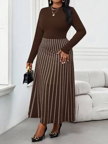 SHEIN Lady 秋冬优雅通勤办公室彩色棕色针织立领喇叭中长袖大码连衣裙冬季女装感恩节女装冬季服装长袖连衣裙冬季冬装冬装女士冬装冬装冬装女士冬装冬装女士休闲连衣裙女士休闲装女士休闲连衣裙 - 摩卡棕 - 查看 4