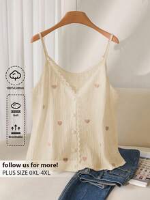 CosyJoli 大码女式夏季心形印花单排扣吊带背心 - 杏色 - 查看 1