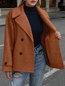 EMERY ROSE Women's Fashionable Double-Breasted Overcoat, Autumn/Winter - Rust Brown - View 6
