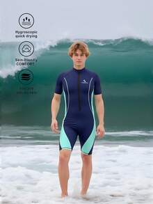 Manfinity Swimmode Men's One-Piece Short Sleeve & Shorts Lycra Swimsuit