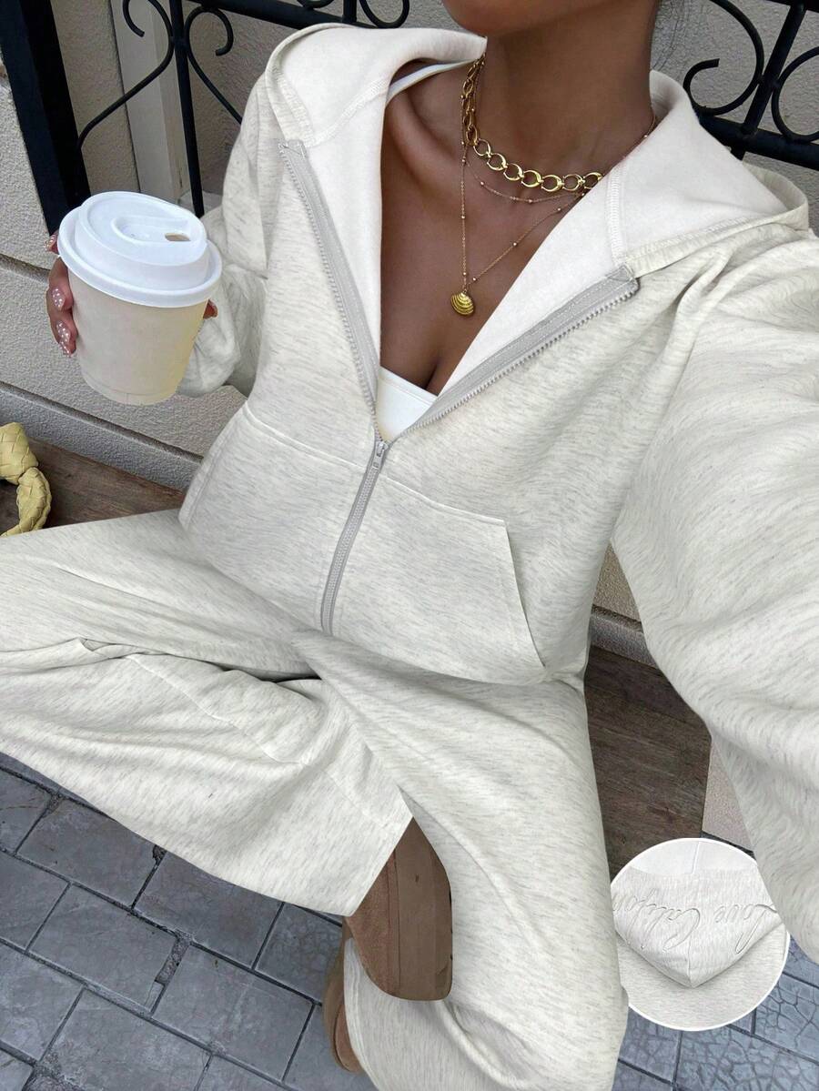 SHEIN EZwear 女士休闲宽松运动衫套装，浅灰色，秋季 - 淺灰色 - 查看 1