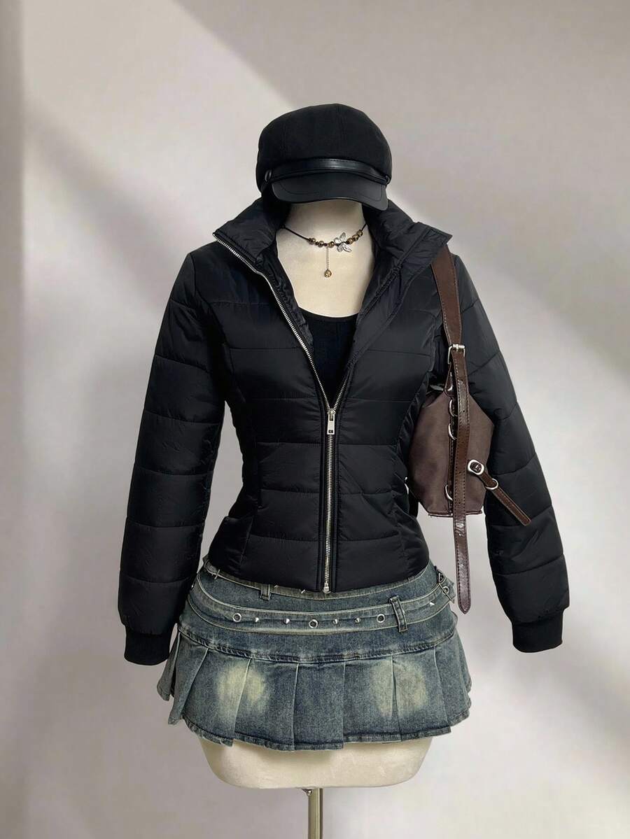 Elamini 女士休闲时尚百搭口袋收腰加厚外套，适合秋冬季外出、通勤和聚会