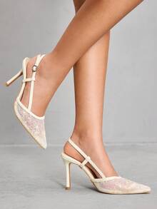 CUCCOO SZL Bailarinas puntiagudas elegantes y sexys de color beige con bloqueo de color, encaje y parches, con espalda descubierta - Beis - Ver 10