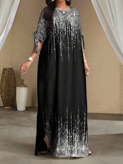 SHEIN Lady 节日连衣裙加大码白色短袖女士长袍宽松垂坠节日新娘送礼会礼服海滩女士高腰修身连衣裙