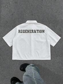 Manfinity ZONE917 ZONE917 Loose Cropped Skull & Flower Print White Short Sleeve Shirt