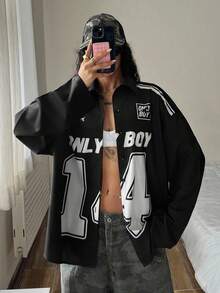 StreetHx Camisa de manga larga de estilo callejero con ajuste holgado y estampado de logo para mujer - Negro - Ver 6