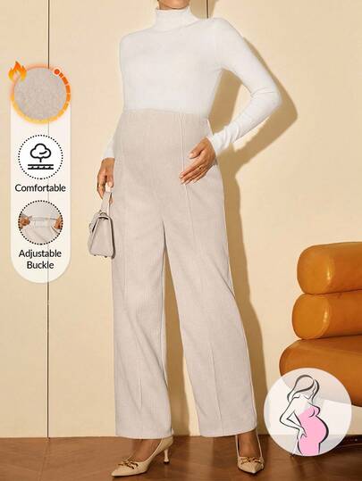 MaterniWear 孕妇纯色高腰直筒休闲百搭纹理面料裤子