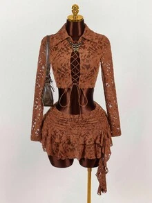 Amplova Áo buộc dây phía trước họa tiết cổ điển, phù hợp cho các lễ hội âm nhạc và tiệc tùng - Nhiều màu - Xem 3